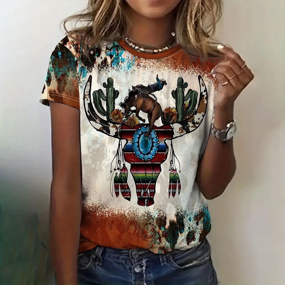 Dámské letní 3D tričko s potiskem s krátkým rukávem Harajuku oblečení Dámské ležérní tričko