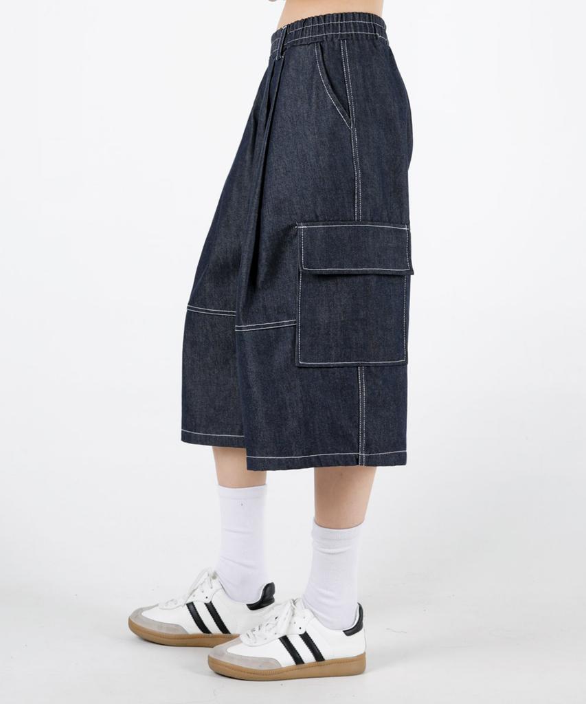 UMM Women'S Double-Tuck Bermuda Cargo Denim Pants 2 Colors