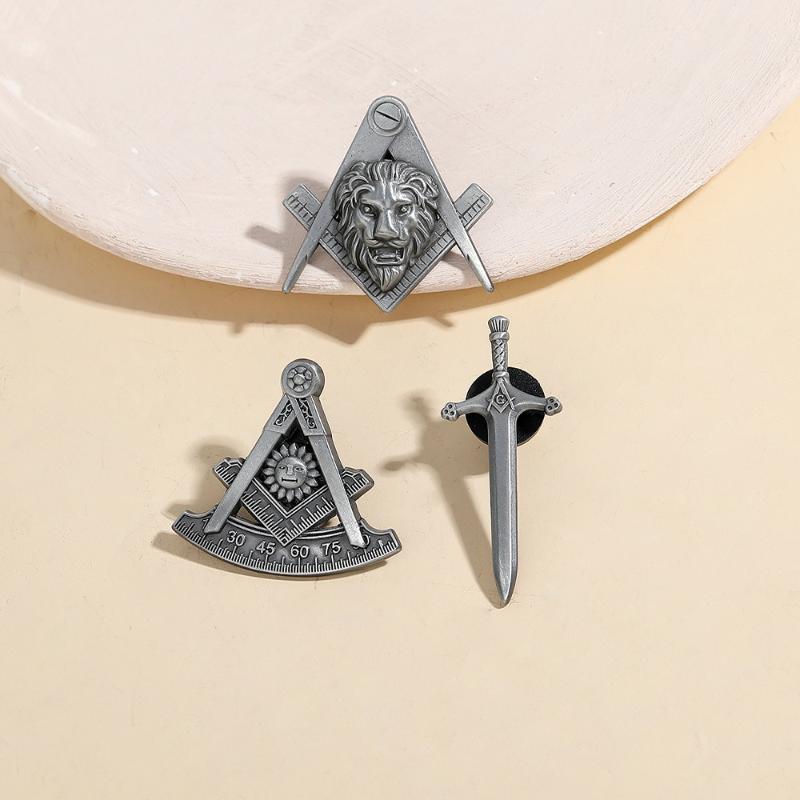 1 Peça Design de Cabeça de Leão Solar Emblema Maçônico Broches Insígnia Maçônica Emblema Maçônico Vintage Broches em Forma de Espada