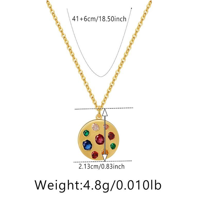 K Gold Plated Brass O Chain Round Pendant Colored Zircon Women Clavicle Necklace