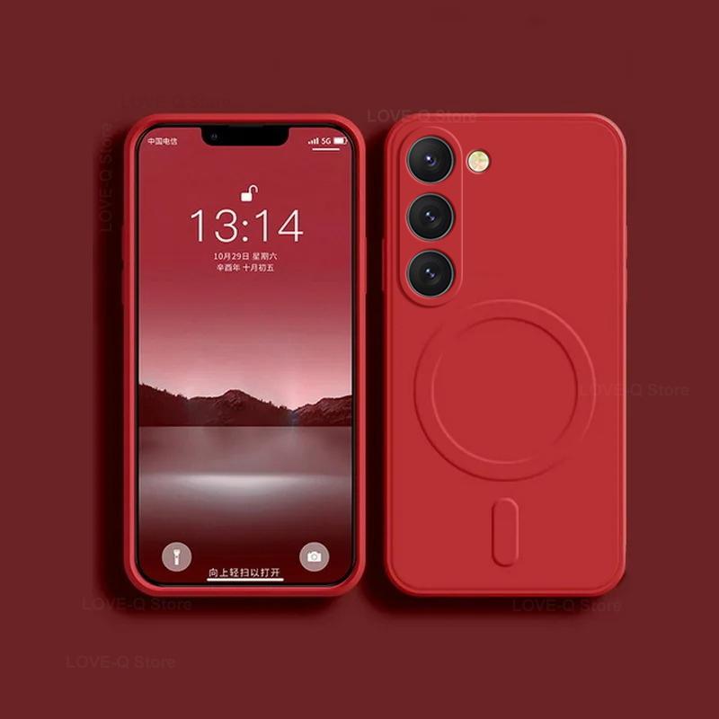 For Luxury Liquid Silicone Magnetic Case For Samsung Galaxy S24 S 24 S23 Ultra Plus S24Ultra For Magsafe Cases Wireless Charge Cover