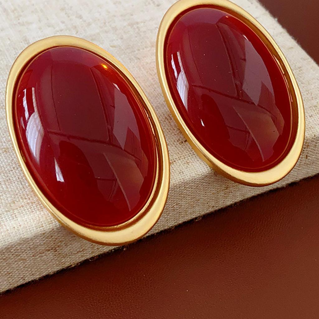 Retro Minimalist Oval Resin Earrings Comfortable Sterling Silver Posts Geometric Statement Jewelry