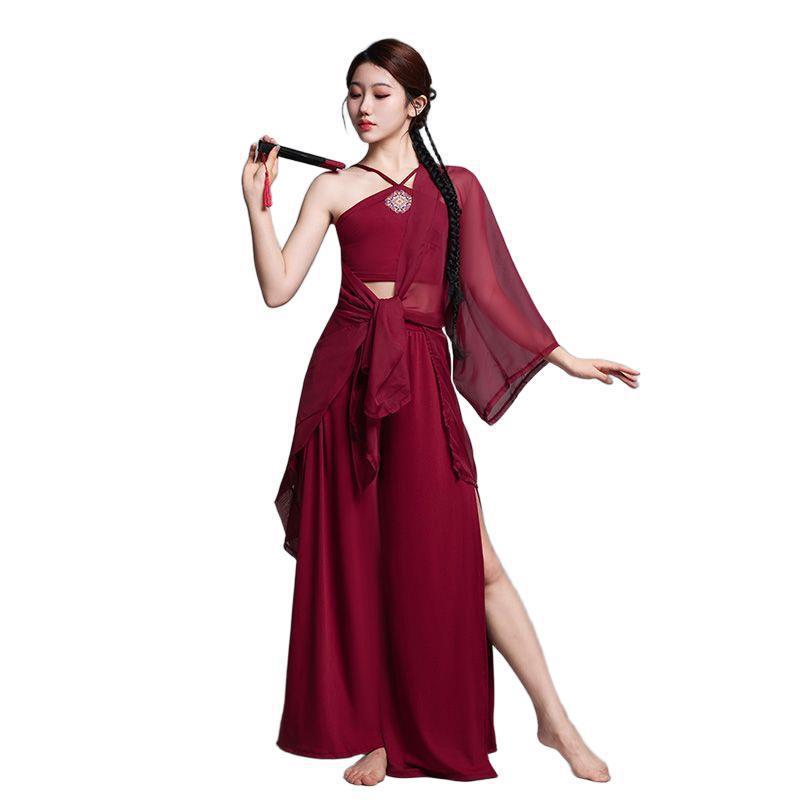 Chinese Red Flowing Gauze Camisole: Jazz Classical Dance Performance Costume