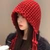 West Sichuan Tourism Tassel Ball Red Knitted Baotou Hat Women's Autumn and Winter Warm Ear Protection Face Small Wool Hat