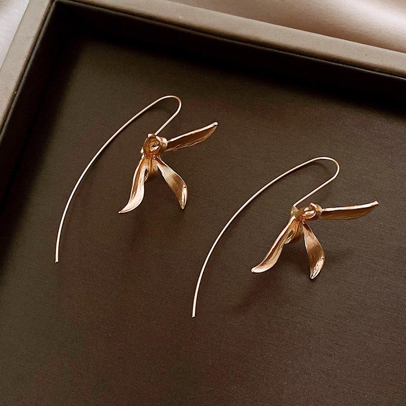 French retro iris flower earrings niche cold wind ear hook earrings