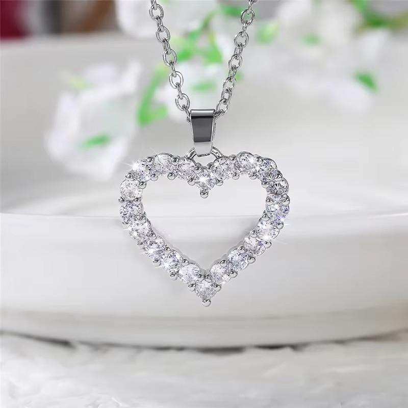 CAOSHI Eternal Heart Shaped Necklace Sparkling Zirconia Accessories for Lady Chic Simple Style Zircon Romantic Confession Gifts