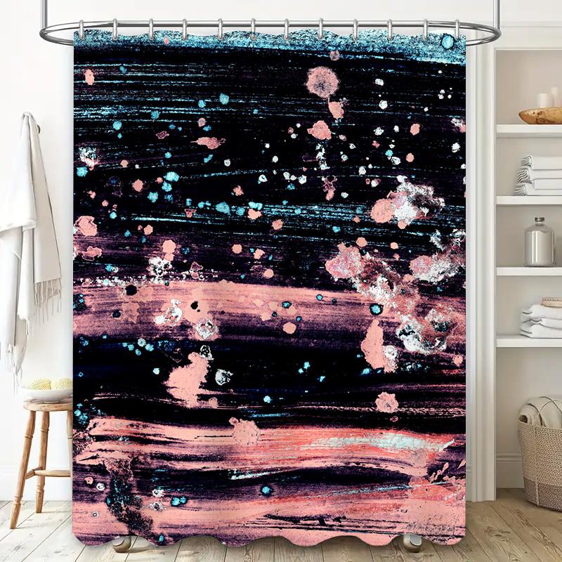 Stylish Waterproof Shower Curtain with Vibrant Abstract Design for Bathroom Decorations Pink Blue Black Color Splash Pattern Hom