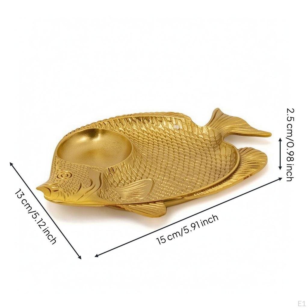 aquaticShaped Tray Brass Fish Trinket Dish Textured for Entryway, Nightstand