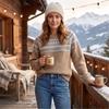 Women's Long Sleeve Neck Knit Pullover Sweater for Everyday Wear