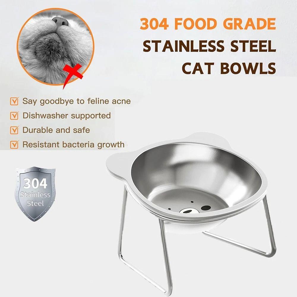 15 Degree Inclined Stainless Steel Cat Bowl Detachable Pet Feeding Dish  Wet Dry Food