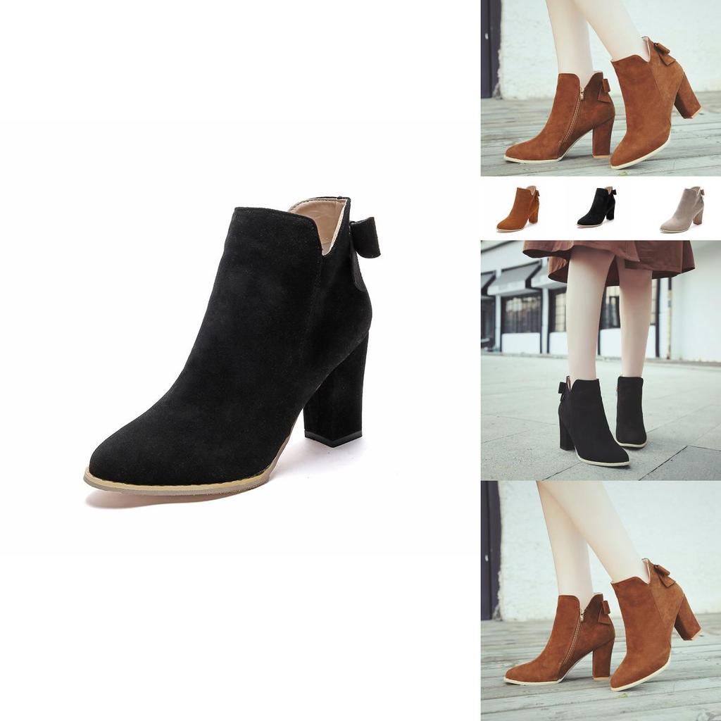 Luxurious Leather Winter Shoes For Women And Girls With Thick High Heels