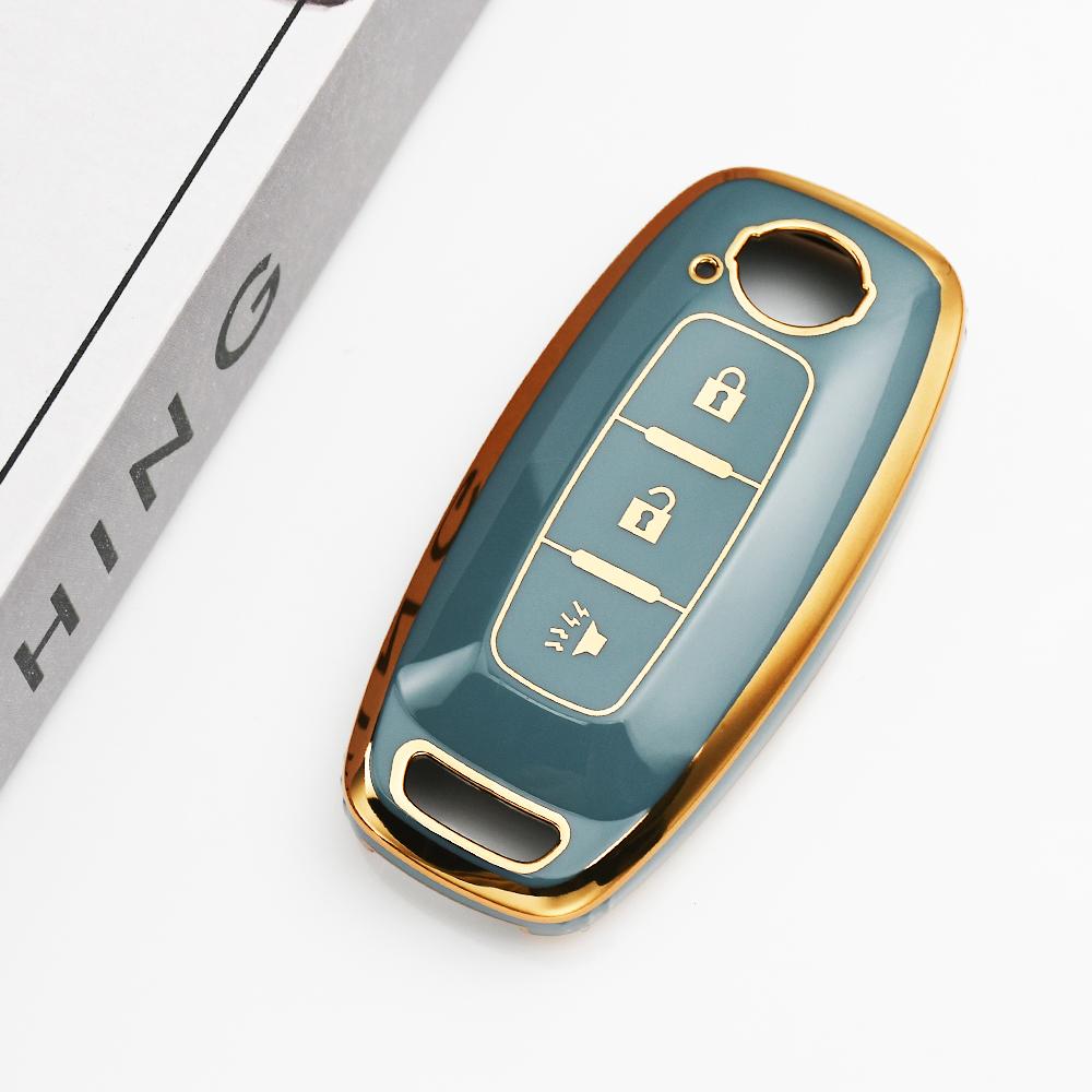 Gold Edge Soft TPU Auto Keyless Remote Key Case Holder Cover for Nissan Juke Teana Altima Ariya X-trail T33 Kicks Qashqai J12