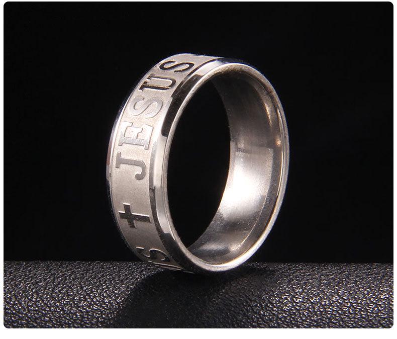 

Stainless Steel JESUS Cross Ring: Trendy Fashion Hand Jewelry Size 8