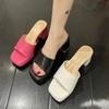 New Purple Slipper Summer Outdoor Sandals Women Square High Heel Beach Slip on Flip Flop Slides Plus Size 35-43 Zapatos Mujer