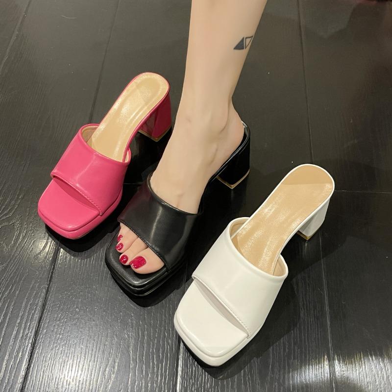 New Purple Slipper Summer Outdoor Sandals Women Square High Heel Beach Slip on Flip Flop Slides Plus Size 35-43 Zapatos Mujer