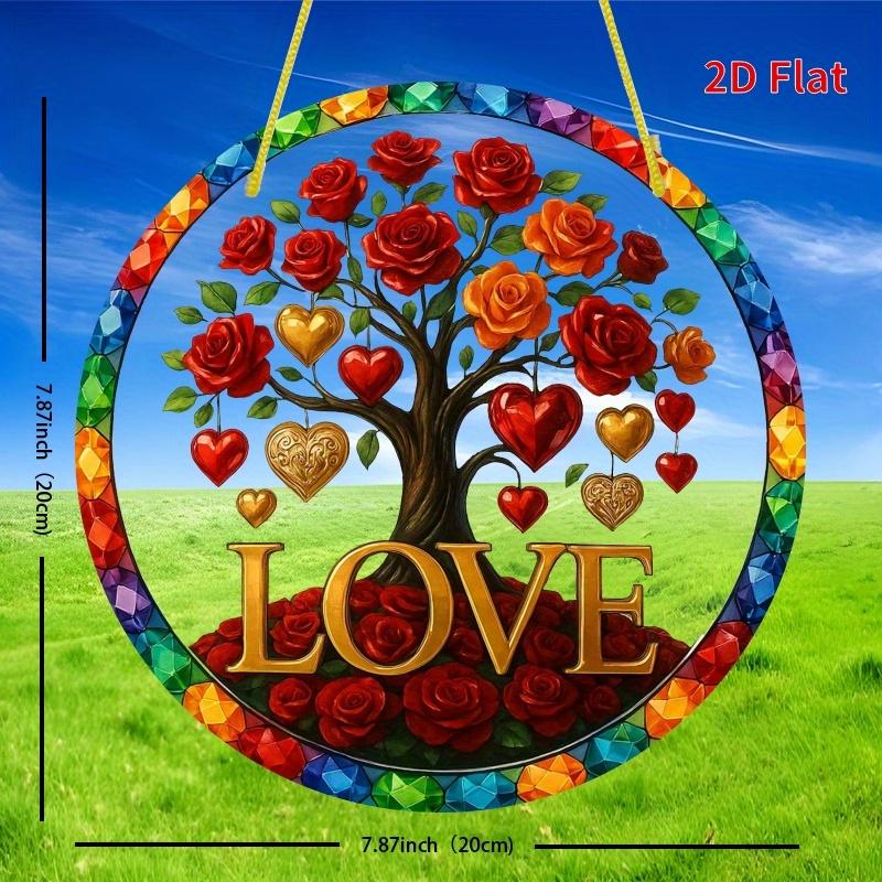 2D Flat Bohemian Rose Tree Acrylic Decoration Sign, Rose Theme Design, Suitable for Wall Decoration, Porch, Room, Villa, Accents Home, Hallway, or Wor