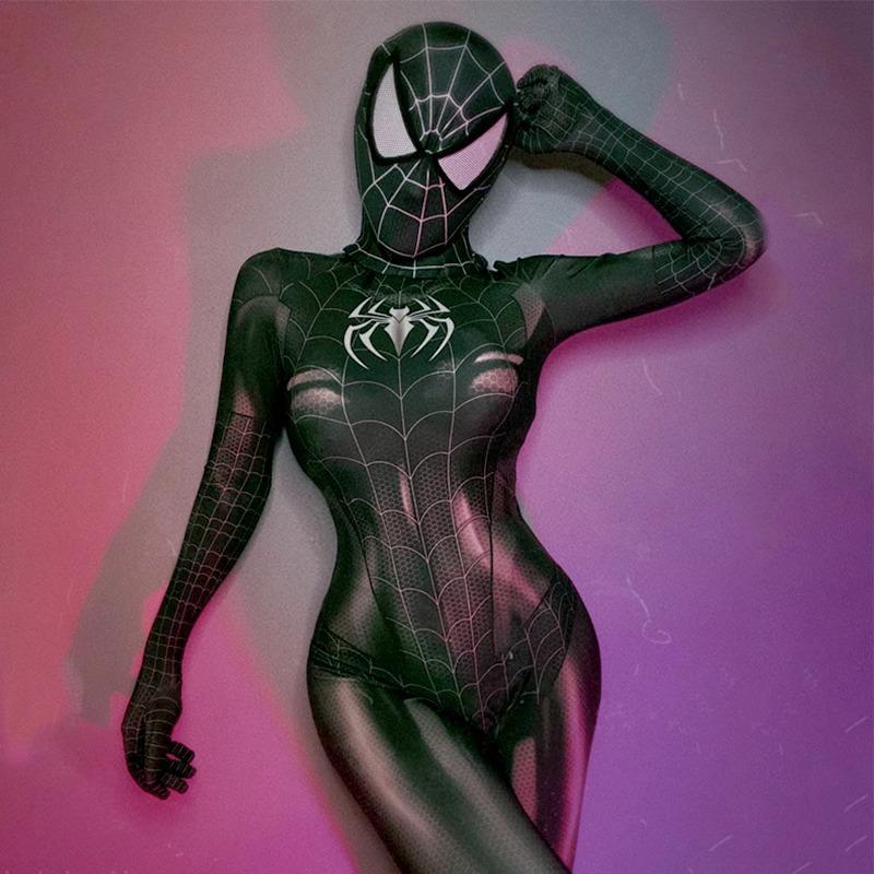 Dámský černý cosplay overal MJ: Skvělý kostým pavouka pro dospělé na hraní rolí