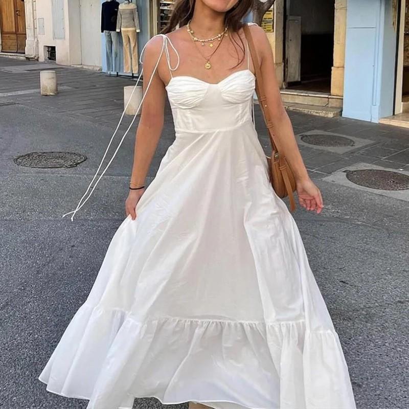 2026 Womens Solid Color High-Waisted Sleeveless V-Neck Maxi Dress A-Line Elegant Casual Long