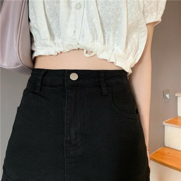 2024 New Petite High-Waist Gray A-Line Pleated Skirt for Women