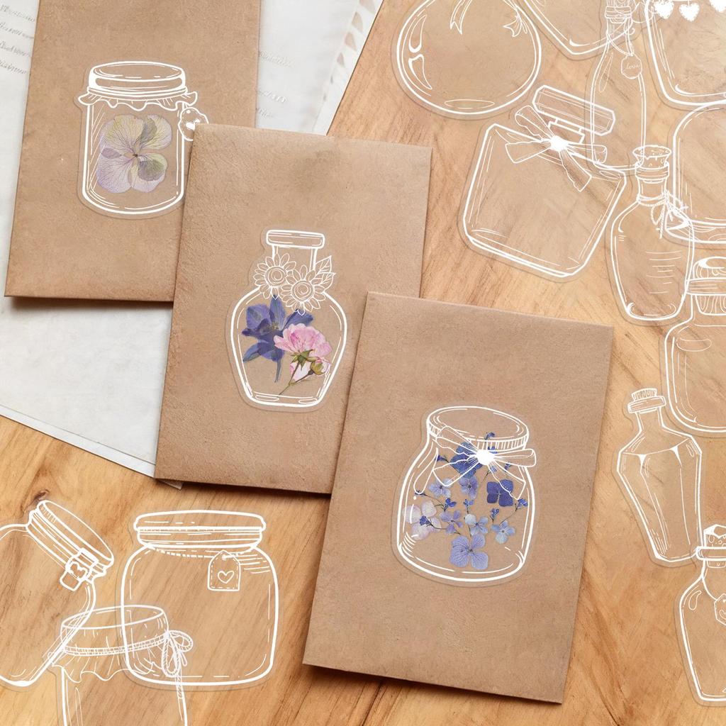 50 Transparent Cartoon Bottle Stickers - Waterproof PET DIY Decoration for Journals