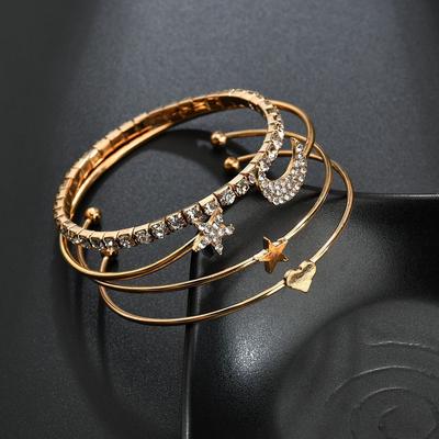 Bracelet, Simple And Fashionable Star And Moon Diamond-Encrusted Smooth Peach Heart Star Bracelet, Jewelry