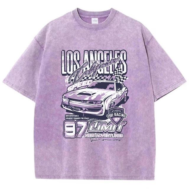 T-Shirt Crew Neck Women S T-Shirt Los Angeles Cool T-Shirt Racing T-Shirt California Fashion Sports Leisure Cool High Street S фиолетовый