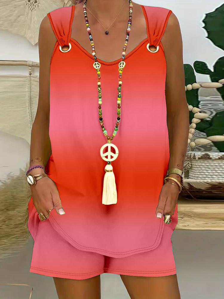 

Женский комплект без рукавов с градиентным цветом, повседневный летний наряд, эластичная удобная посадка L