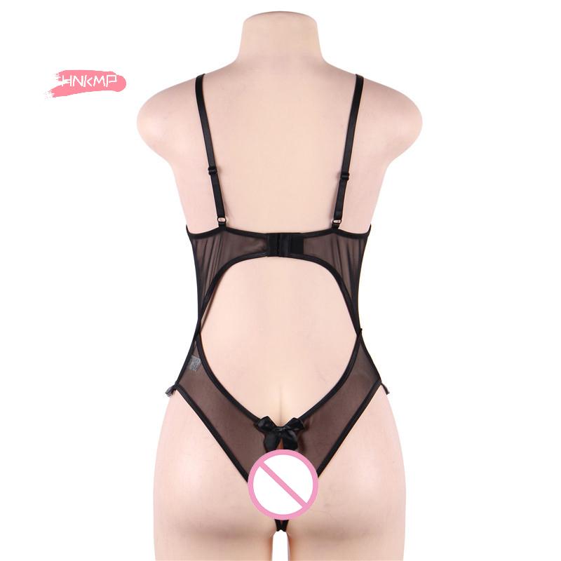 Black Porn Underwear Women Lace Transparent Bra One Piec Sexy Costumes Open Bra Crotchless Bodysuit Female Erotic Lingerie Sets