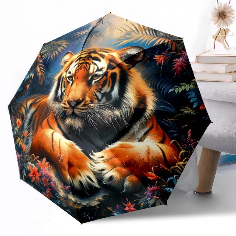 Flaming Tiger Emblem Outdoor Automatic Umbrella Retractable Design with 8-Rib Durability Lightweight Perfect Gift for Friends Family