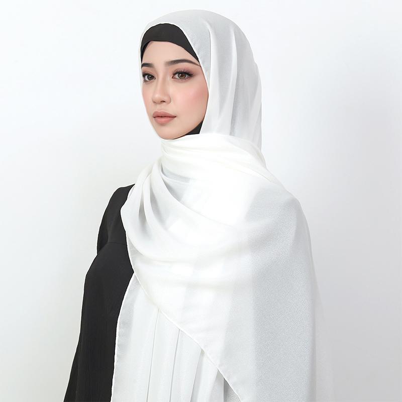 70*175cm Muslim Silver Chiffon Hijab Women Solid Color Scarf Ramadan Long Shawl Plain Soft Turban Wraps Headband