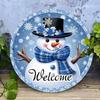 Snowman Iron Wall Art Round Metal Sign Outdoor Indoor Welcome Plaque Blue Decor 8 Inch Home Gift