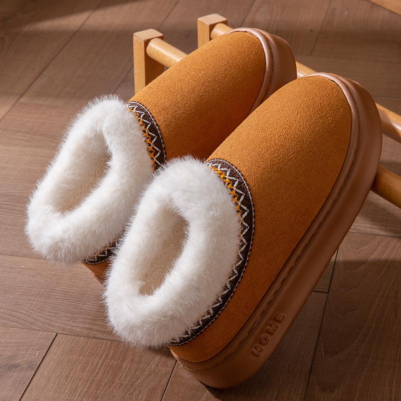 **Autumn Winter Cotton Slippers Women Indoor Home Plush Warm Couple Outdoor Wear Thick Sole Wear-Resistant Fuzzy Slippers Men**
