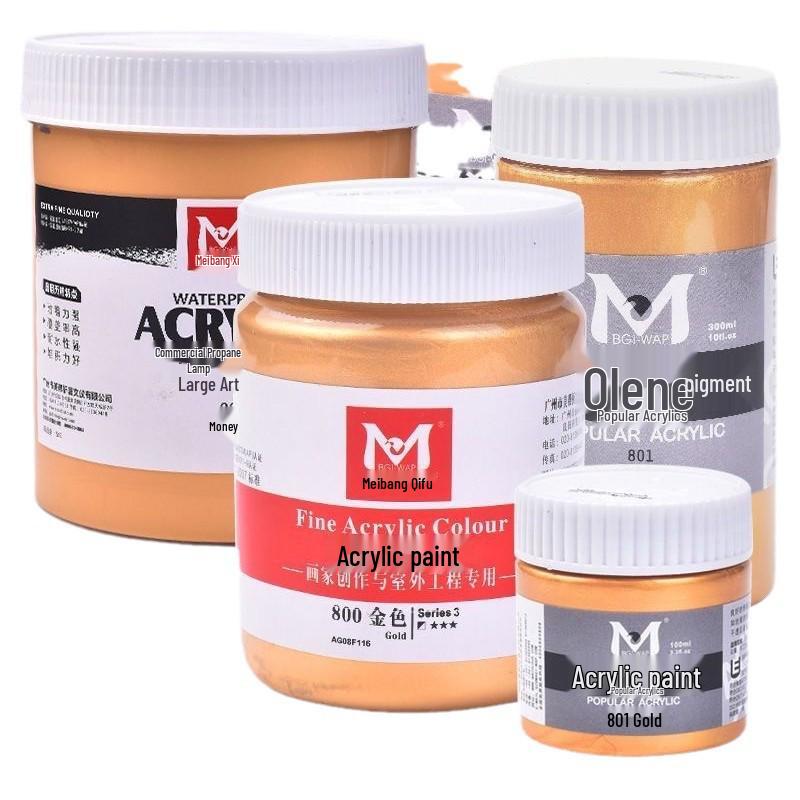 Meibang Metallic Acrylic Paint Set - Red Copper, Bronze, Silver, Buddha Light Golden Yellow 