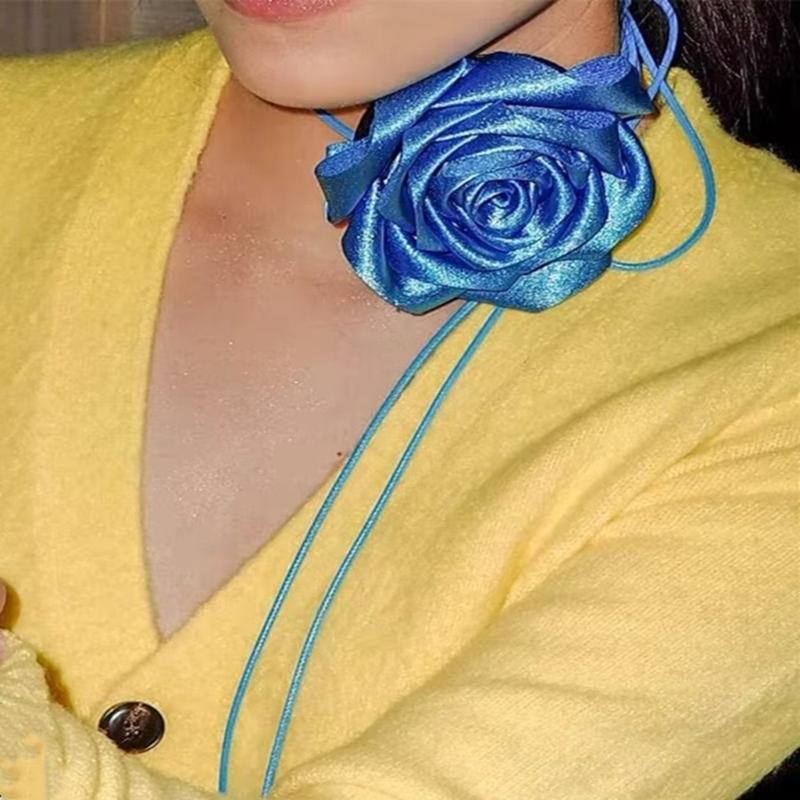 Naszyjnik Choker w stylu Boho Błękitny Kwiatowy Naszyjnik Łańcuszek na Talii Przesadzony Duży Kwiatowy Naszyjnik na Sznurku Biżuteria dla Kobiet Dziewcząt