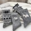 Female Cartoon Puppy Socks with Bow, Grey Mid-calf Socks, Versatile for Winter, Thick Woolen Warm Stockings