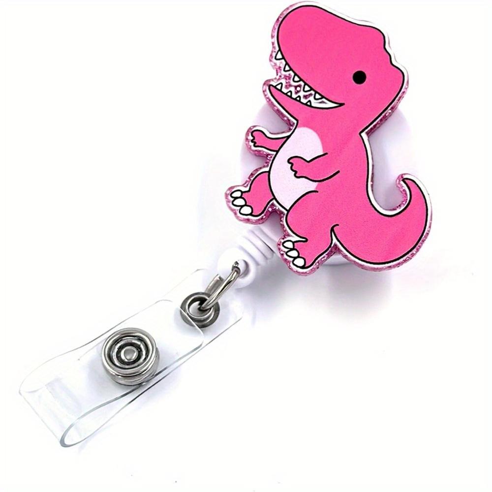 

Счастливый динозавр бейдж-ролик. Милый клип для ID с тираннозавром для медсестер, акушеров-гинекологов, педиатров и учителей. прозрачный