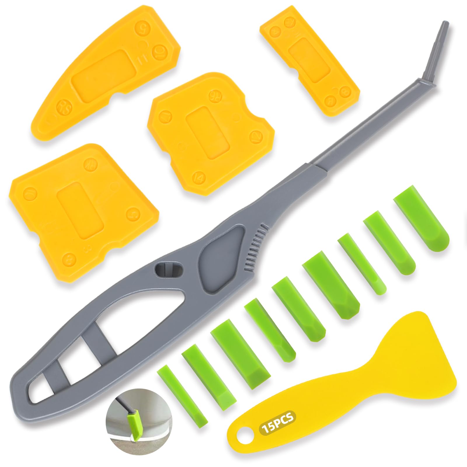 

15 PCS Caulking Tools for Tight Areas Bathroom Kitchen,Window,,Floor, Close-area sealant silicone caulking finishing tool