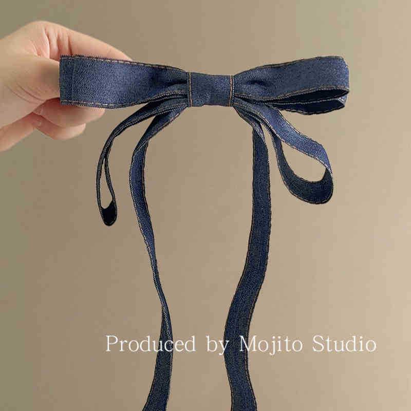 3D Blue Denim Bow Ribbon Hair Clip - 2025 Spring Collection