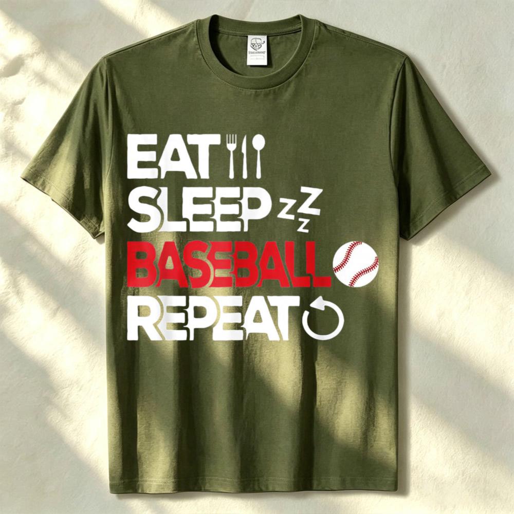 Eat Sleep Baseball Repeat Sport Quote Graphic T Shirt Unisex Cotton Baseball Player Fan Casual Short Sleeve Athletic Daily Tops