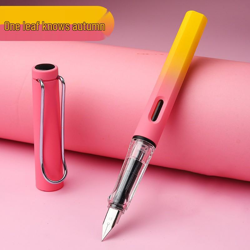 Refillable Ergonomic Fountain Pen for Students - Transparent Colored Plastic Design