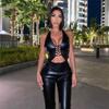 Fashion Goth Dark Grunge Pu Black Lace Up Gothic Halter Tops Punk Faux Leather Women Hollow Out Sexy Camis Fashion Streetwear Crop Tops