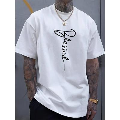 Men'S Fashion Letter Print Style, Summer Men'S Casual Street Style Elastic Round Neck T-Shirt