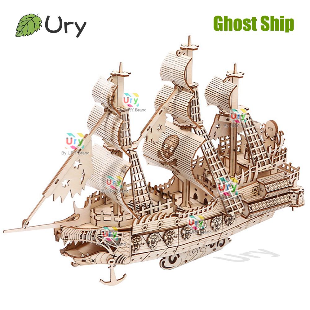 Ury Diy 3D Retro Style Halloween Ghost Pirate Ship Model Toys Handmade Set Home Decoration Christmas Gift For Kids