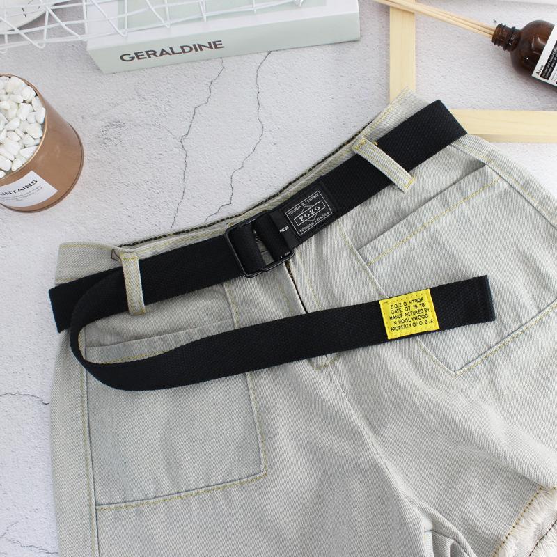 Double Buckle Canvas Cloth Label Belt Men'S And Women'S Trendy Teen Jeans Belt