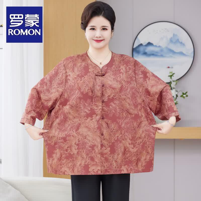 ROMON Women s Summer Plus Size Seven-Sleeve Shirt XL