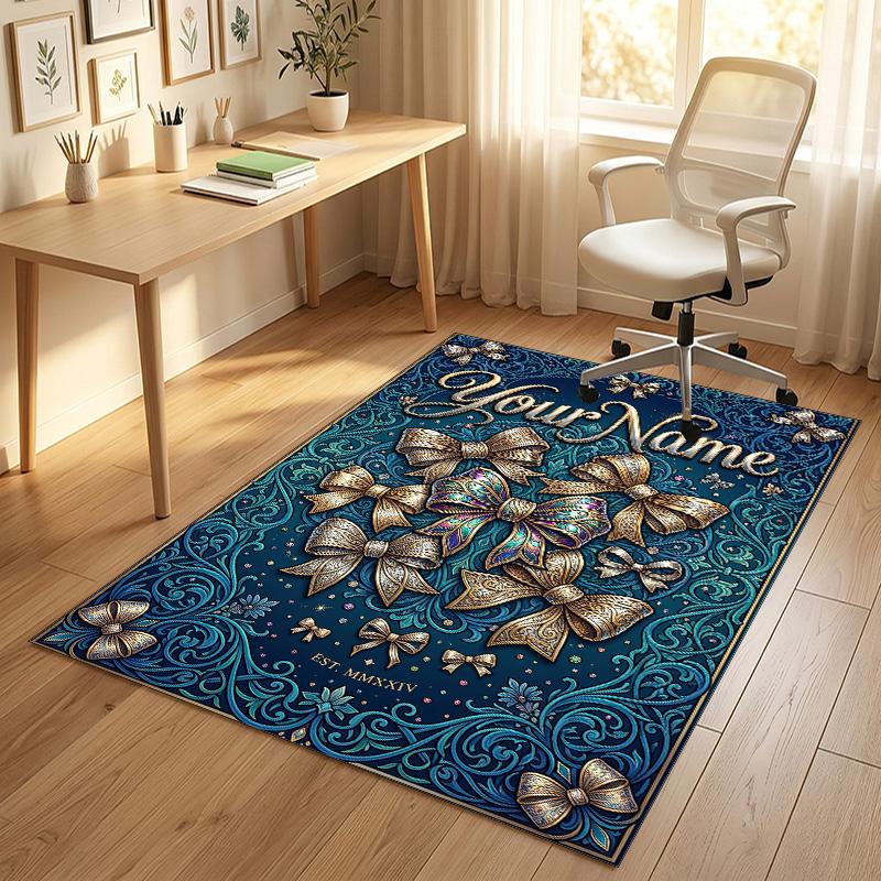 Decorative Artwork Theme Crystal Velvet Rug Personalized Custom Name Text Soft Floor Mat Home Decor