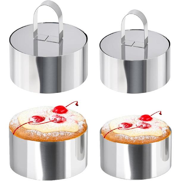 Uncle Jack 4 Pieces Round Cake Ring Molds, Stainless Steel Cake Ring Mold with Pusher, for Kitchen Tools, Baking Pastry, Mousse (Include 4 Rings and