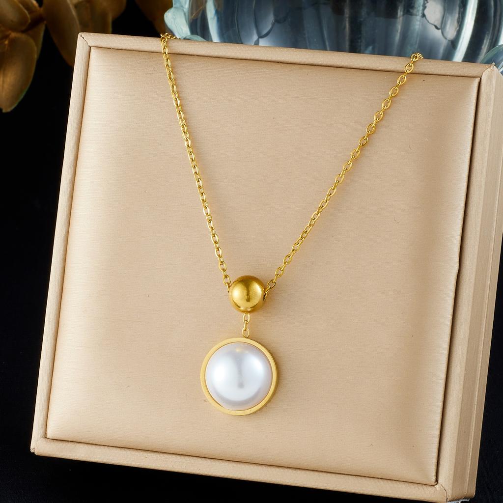 DIEYURO 316L Stainless Steel Golden Ball Pearl Pendant Classic Necklace For Women Fashion Trend Non-fading Neck Chain Jewelry