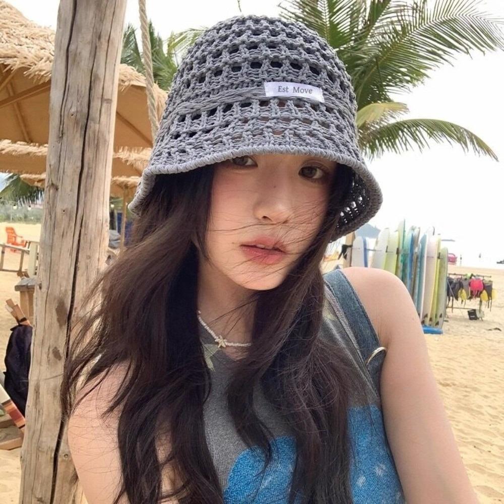 New Breathable Basin Caps Straw Hollow Bucket Hat Fisherman Hat Outdoor