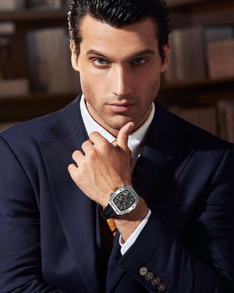 TSAR BOMBA Skeleton Mechanical Automatic Watch with Ceramic Japanese Tonneau Silicone 50M Water Luminous Luxury Watch for and Casual Wear Men's